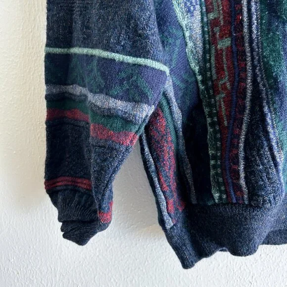 VINTAGE FIII 80s/90s Italian Wool 3D textured Jacquard Knit Coogi Style Sweater - Picture 7 of 8